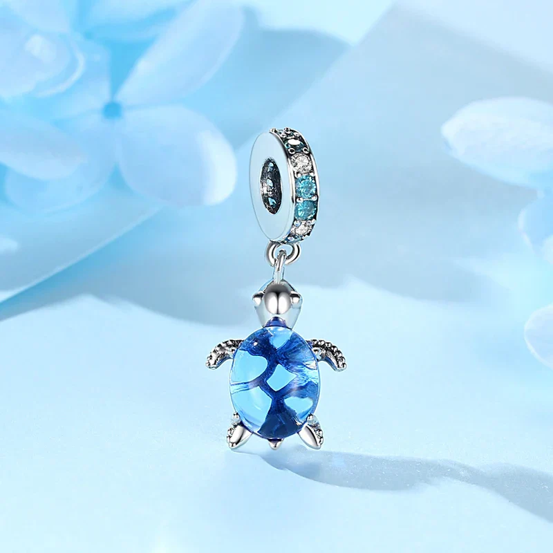 Original 925 Sterling Silver Charms Love Heart Turtle Murano Glass Pendant Beads Fit Pan Bracelet Necklace Jewelry For Women - Image 2